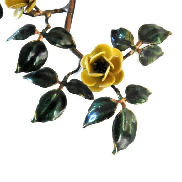 Bovano Enamel on Copper Candle Holder Yellow Flowers